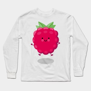 Cute happy jumping red raspberry cartoon illustration Long Sleeve T-Shirt